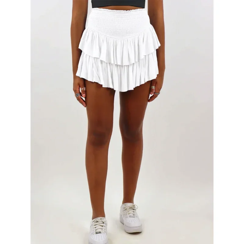 Vrouwen Solid Shirred Hoge Taille Geplooide Tennis Rokken Gelaagde Ruches Zoom Flared Mini Rok Atletische Workout Golf Skorts Rokken