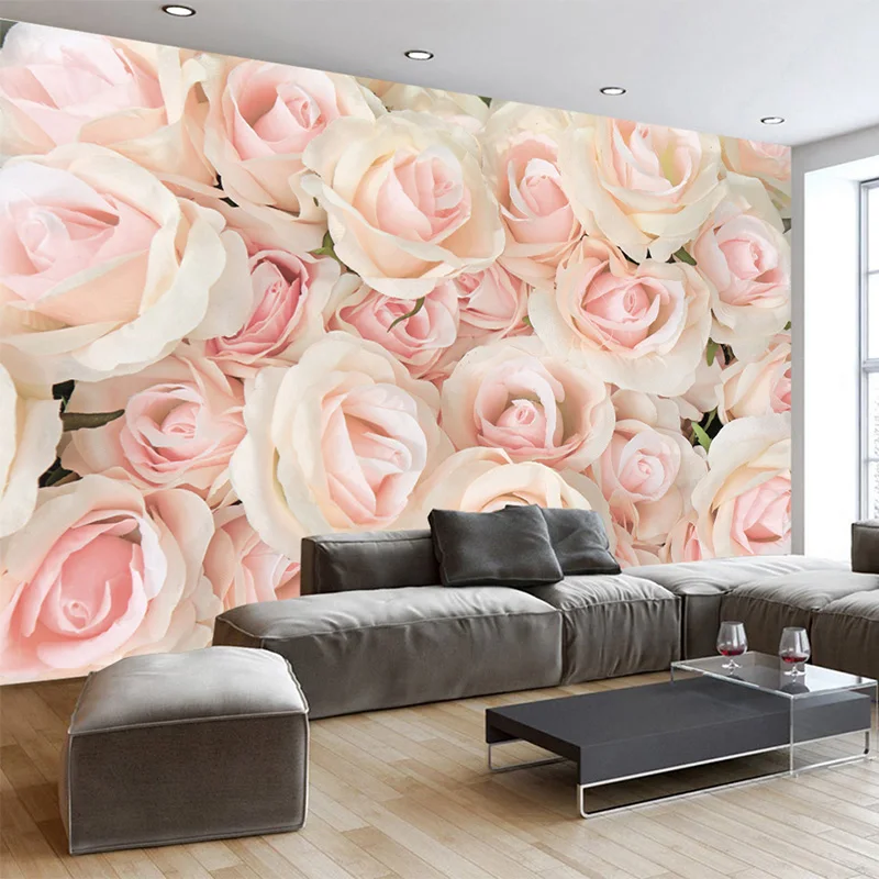 Customized products Modern Romantic Warm Pink Rose Mural Wallpaper Living Room Wedding House Background Wall flower bedroom 8d