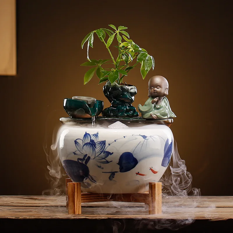 Creative Lucky Flowing Water Ornament Backflow Fragrance Office Desktop Living Room Indoor Humidified Fish Tank Ornament Opening