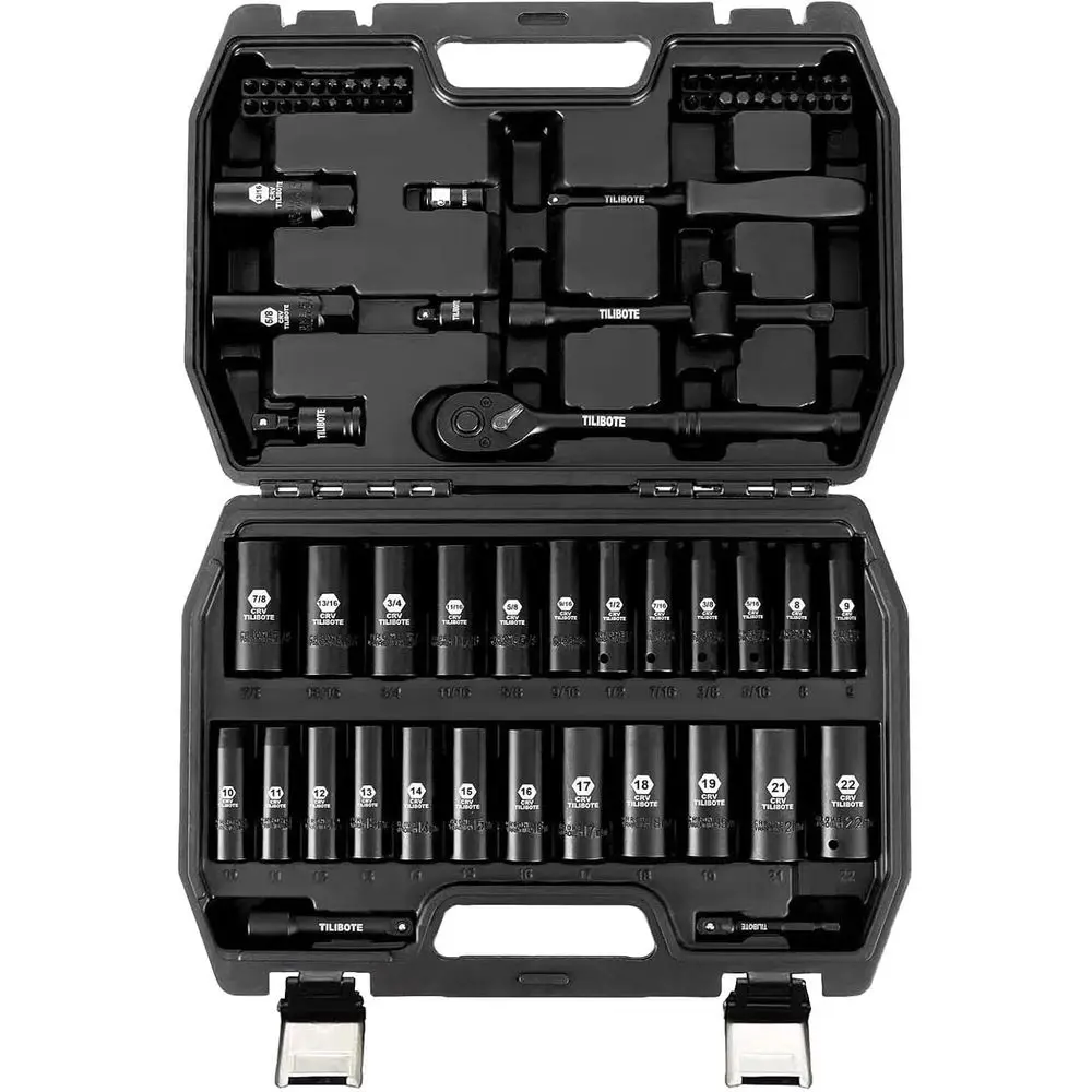 

Набор глубоких шестигранных торцевых ключей из 74 предметов с трещоткой на 72 зубца, SAE 5/16 - 7/8 и метрические 8-22 мм