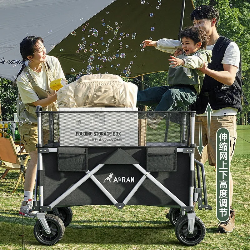 Foldable Camping Trolley Towing Bucket Model Outdoor Hand-push Picnic Trolley Camp Trailer Garden Trolley Rear Opening Cart