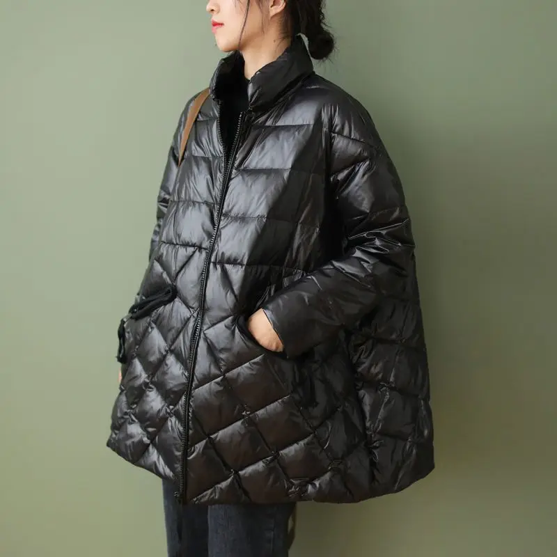 Women's Autumn Winter Top Coat Cotton Coat Diamond Pattern Color Block Thickened Fleece Lining Simple Comfortable Casual Skinny