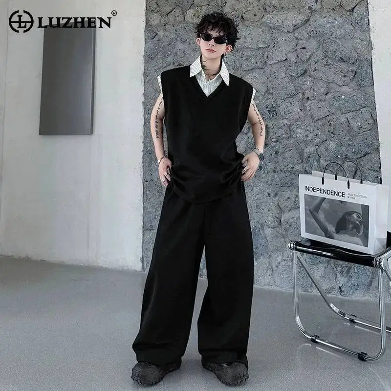 

LUZHEN 2026 Summer Handsome Two-piece Sets Men's Fashion Loose Solid Color Straight Casual Pants And Sleeveless T-shirts JY6801