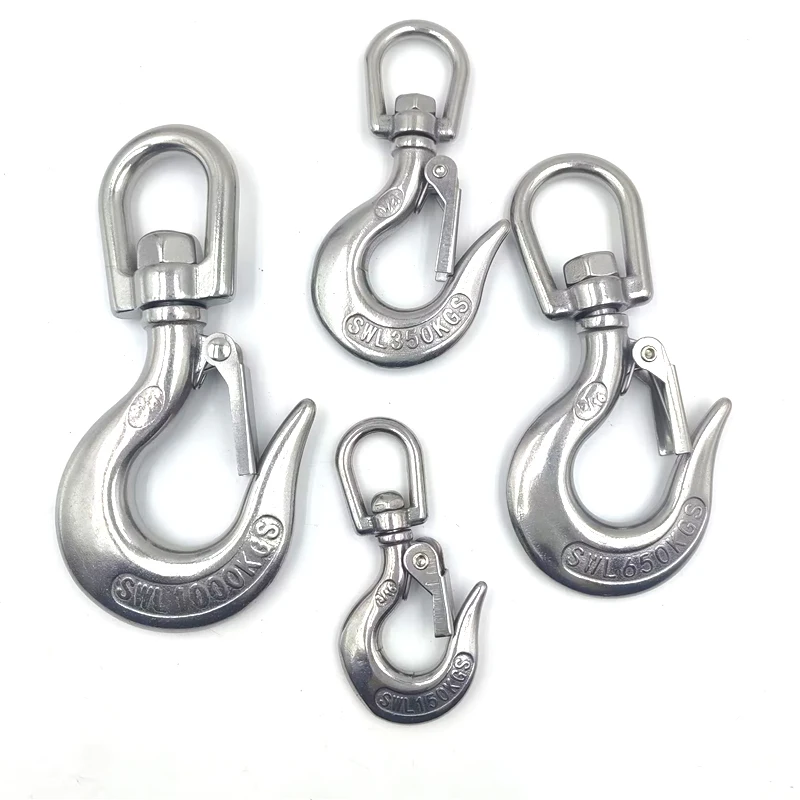 Load 150/350/650/1000/1500kg 360 Degree Rotation Thick Body Anti-off Lifting Cargo Hook 304 Stainless Steel