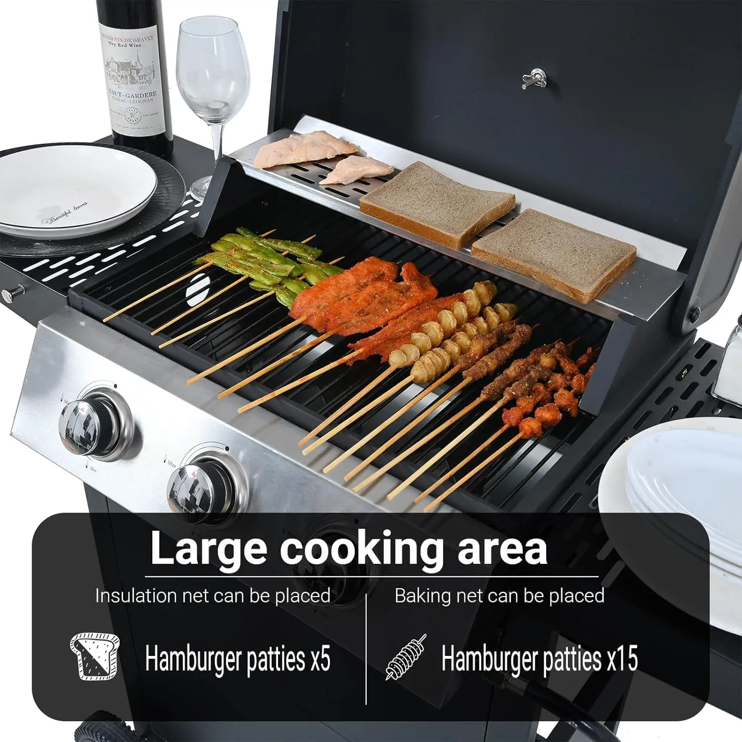 Folding Propane Gas Grill on Wheels, Black, with Porcelain-Enameled Lid and Side Table, Portable Liquid Propane Outdoor BBQ for Camping, Tailgating, and Travel