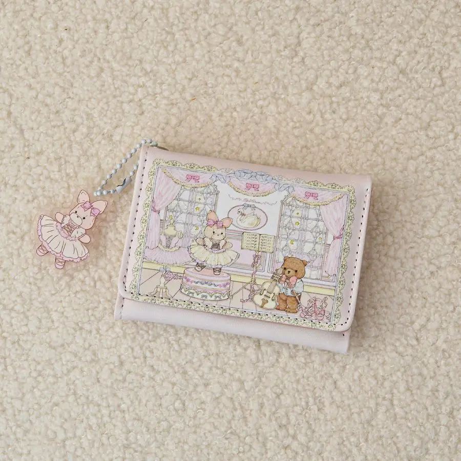 Girl's Dream Spring Picnic Series Rabbit Bear Wallet Cute Original Design Anti-degaussing Multi-card Magnetic Button Coin Purse