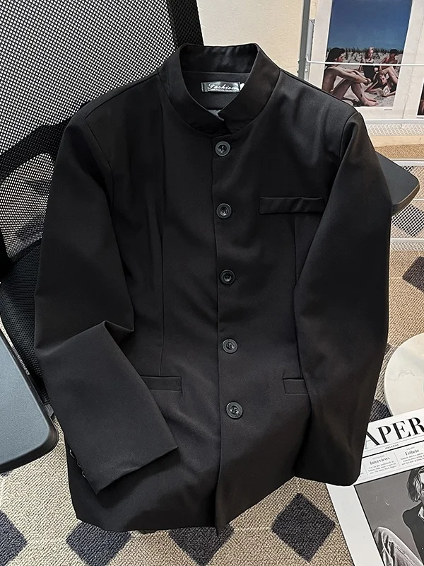 

Новый китайский мужской повседневный костюм-пиджак: модный свободный крой, весенне-осенний, в западном стиле, с воротником-стойкой Haome