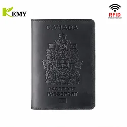 Kemy Genuine Leather Canada Passport Cover For Canadians Credit Card Holder Passport Case Unisex Travel Wallet