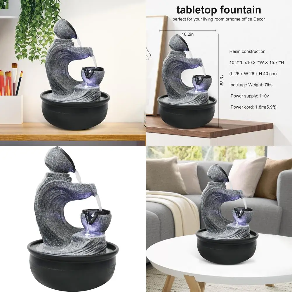 

15.7-inch High 4-Level Indoor Polyresin Water Fountain with Elegant Tabletop Design