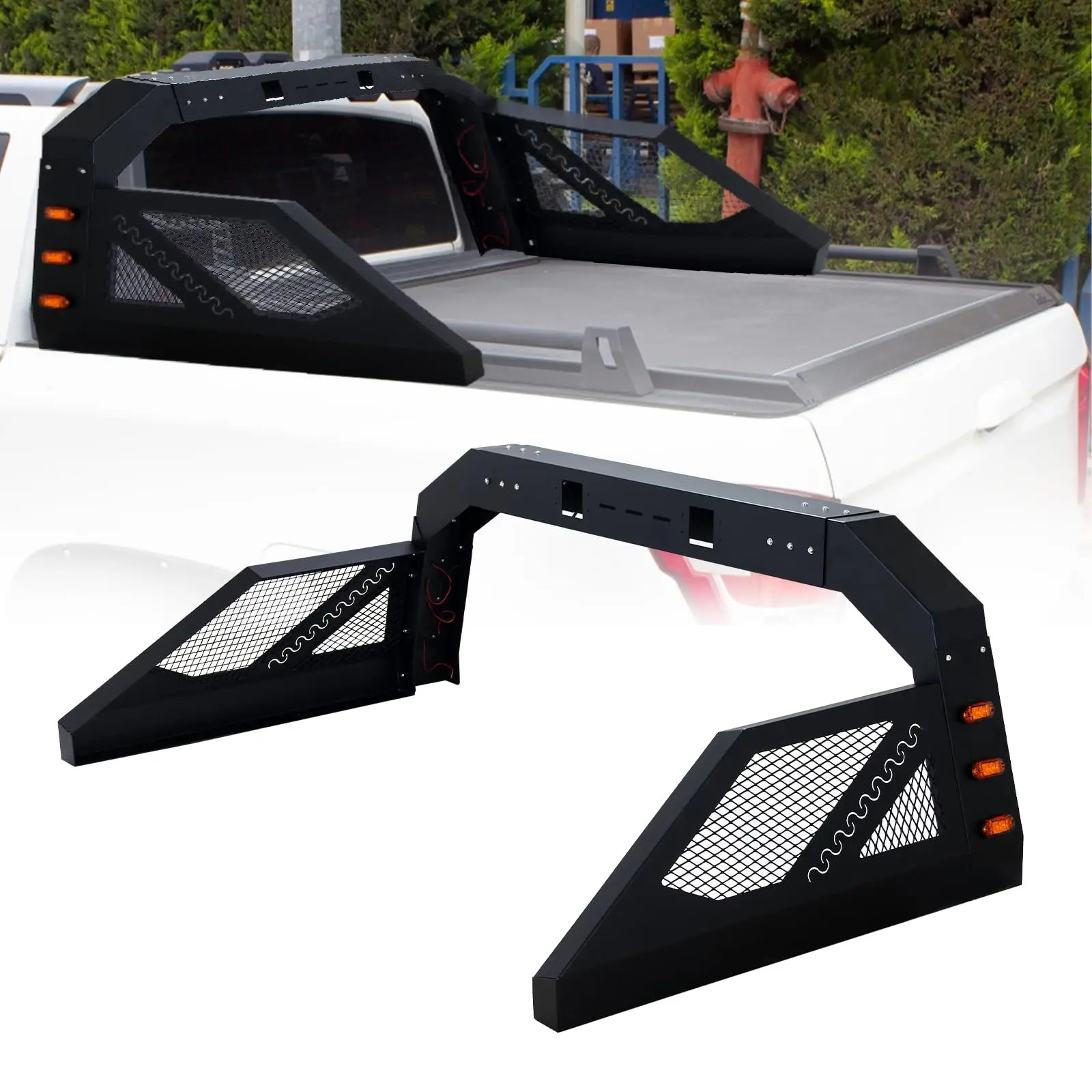 Universal Truck Bed Roll Bar High-Grade Steel for Pickup Truck Adjustable Height and Width With LED light For Ford Hilux Ranger