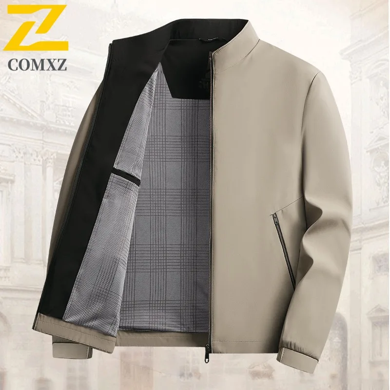 

COMXZ 2025 Men Stand Collar Jacket Middle Aged Business Casual Coat Spring Autumn New Arrival Fashion Trendy