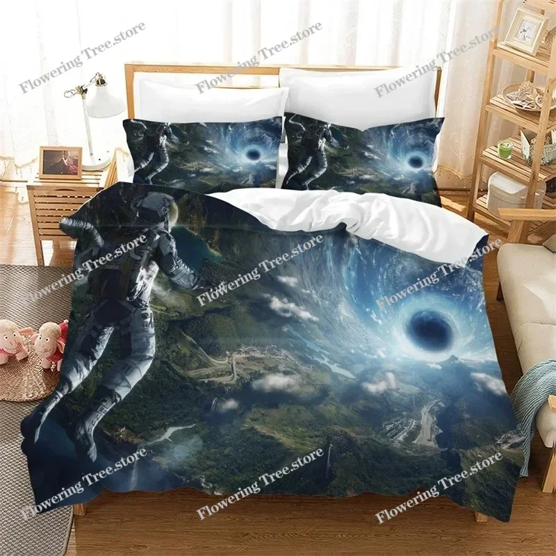 Cartoon Astronaut Duvet Cover King For Boys Girl Galaxy Space Bedding Set Microfiber Rocket Ship Space Adventure Comforter Cover