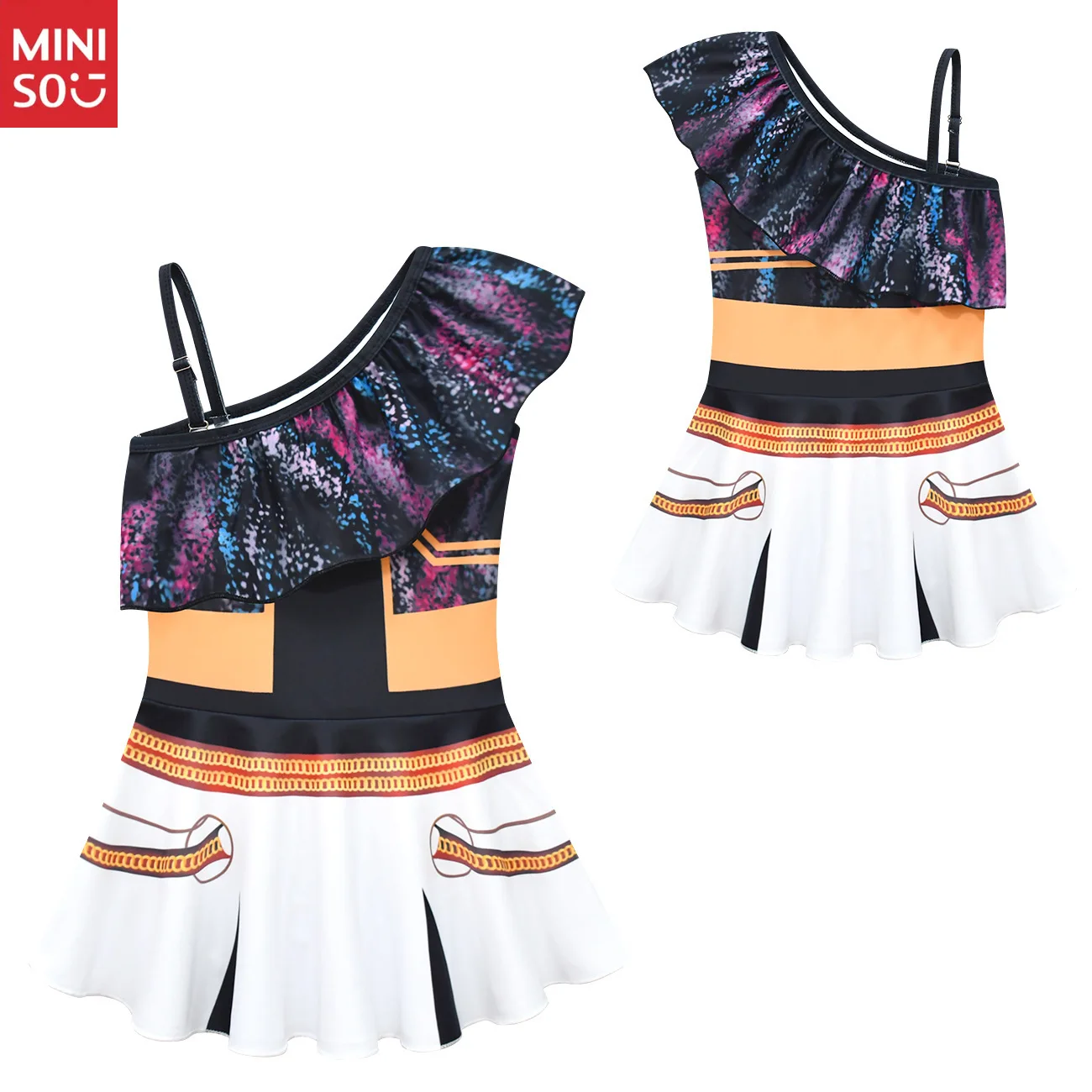  K-POP Adorable Girls' Off-Shoulder One-Piece Swimsuit - Witch Hunter Cosplay Theme Comfy Toddler Bathing Suit