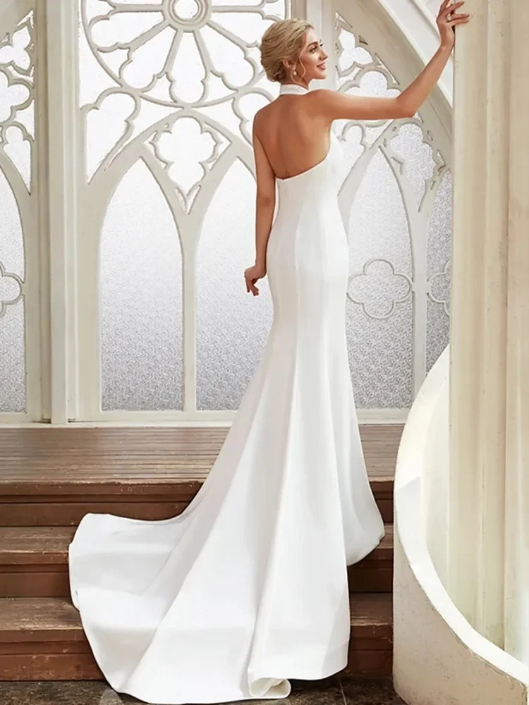 Customized Graceful Mermaid Wedding Dress Sleeveless Backless Sweep Train Robe De Mariée Elegant For Women New Design
