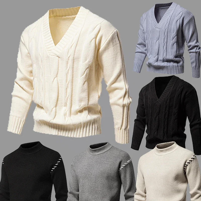 

Men's New Autumn and Winter Long-sleeved Sweater Warm and Fashionable Both Comfortable Concave and Convex Lines Jumper