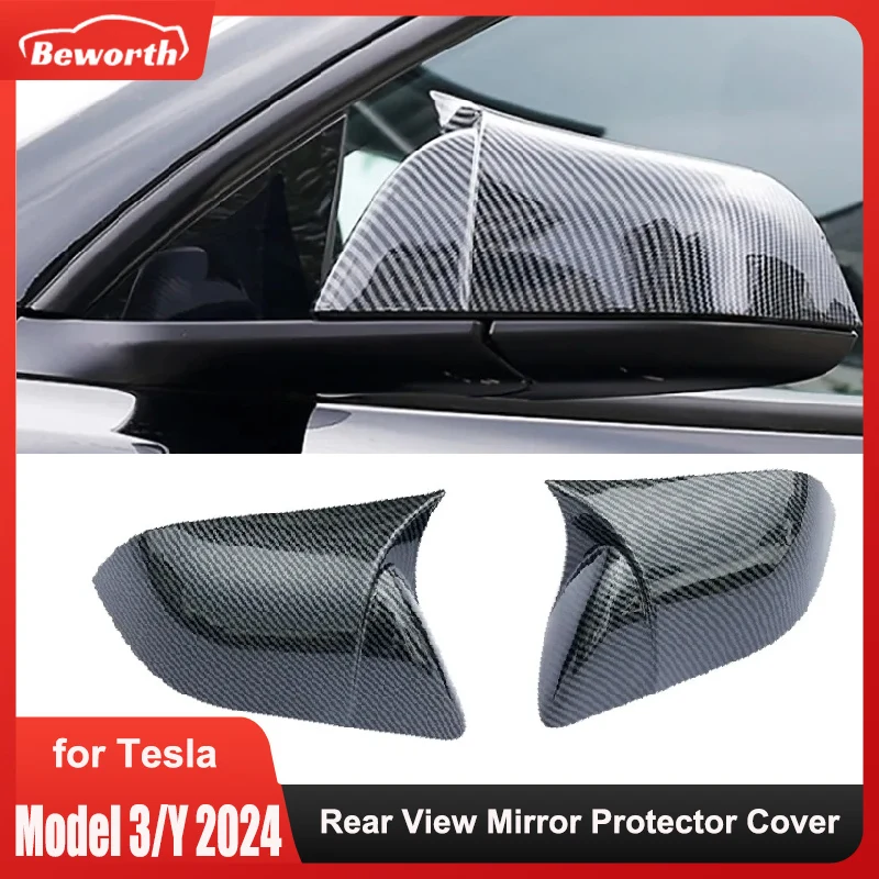 for Tesla Model 3 Highland Model Y 2024 Rear View Mirror Protector Cover Modified Exterior Accessories ABS Carbon Fiber Rearview