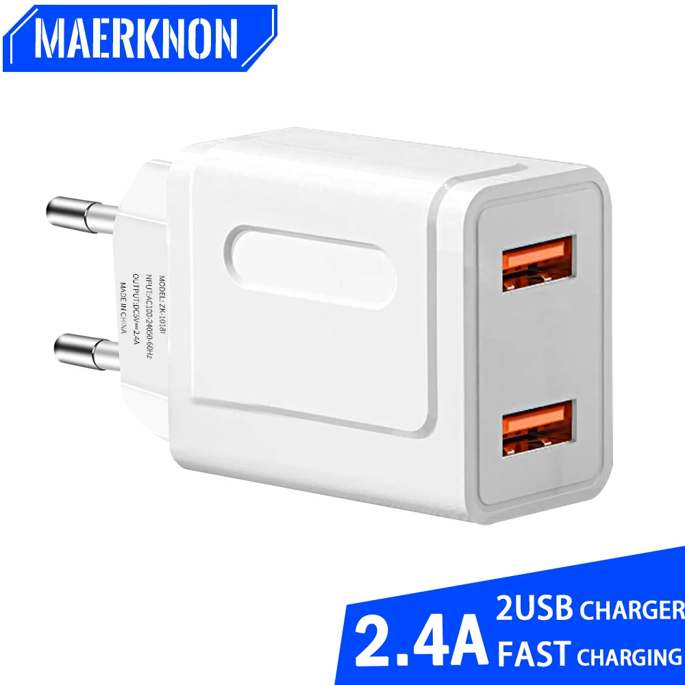 2 Ports USB Charger Fast Charging Portable Mobile Phone Quick Charge For Samsung S23 Xiaomi 14 Pro Huawei Dual USB Wall Adapter