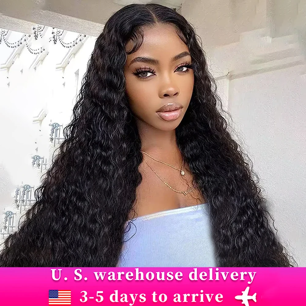 40inch Deep Wave Lace Front Wigs 13x6 Wet Wavy Lace Front Wigs Human Hair 210Density Curly Frontal Wigs Human Hair Natural Black