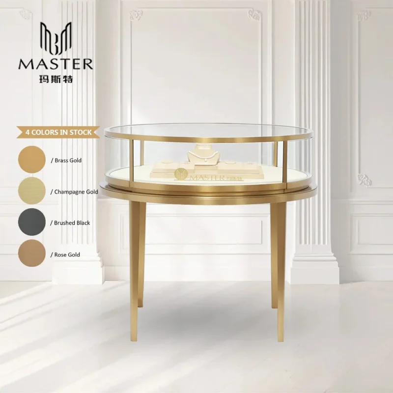 custom.MASTER Jewelry Showcase Lighting Led & Stainless Steel & Tempered Glass High End Round Counter Luxurious Earrings