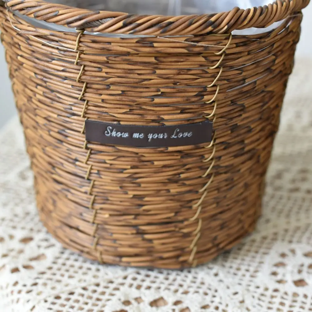 Straw Wicker Woven Planter Basket Yellow Handmade Rattan Seagrass Storage Basket Flower Pot Laundry Clthoes Baskets