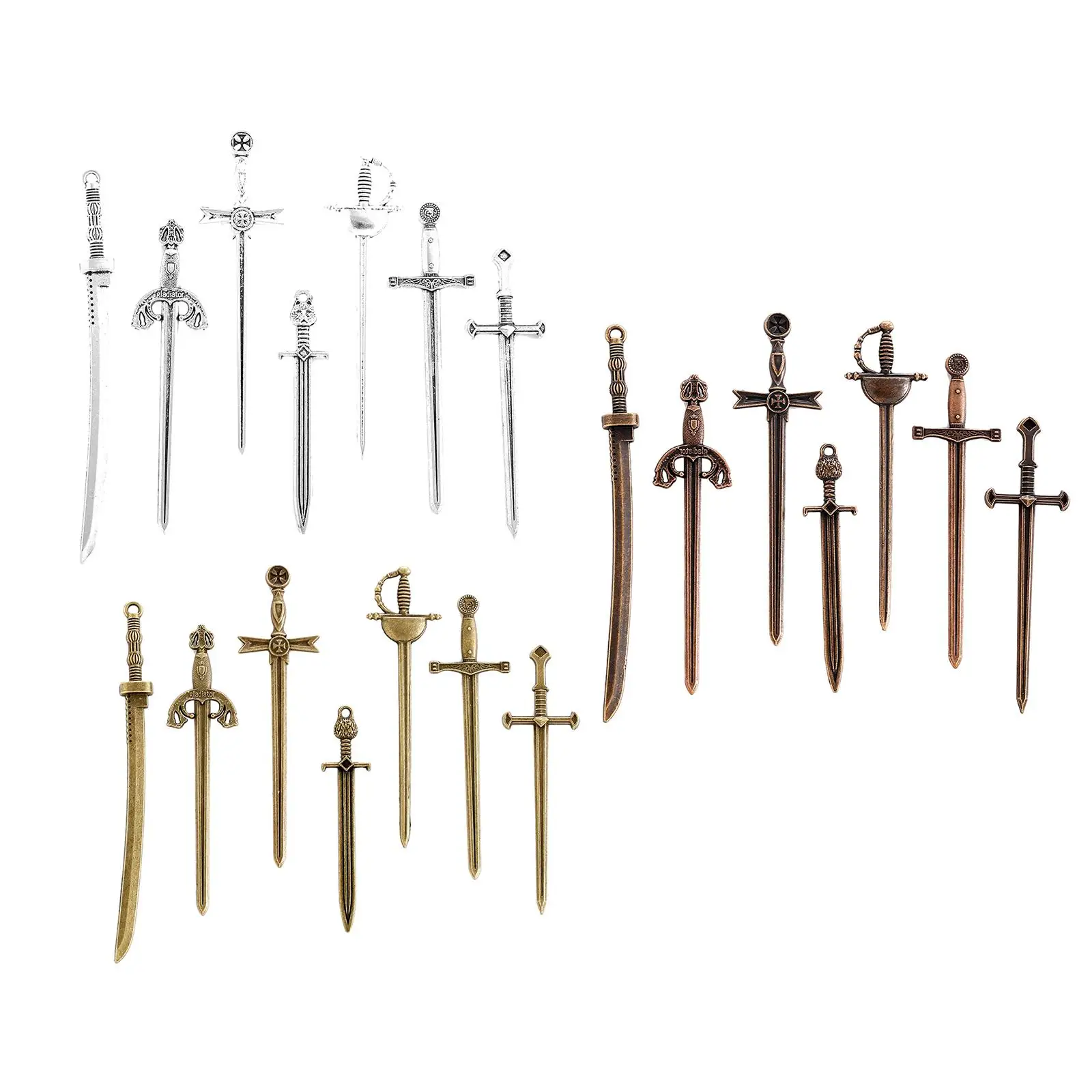 7x Alloy Swords Knife Charms Craft Keyrings Decoration Mini Antique Sword Pendants for Jewelry Making Earrings Bracelet Necklace