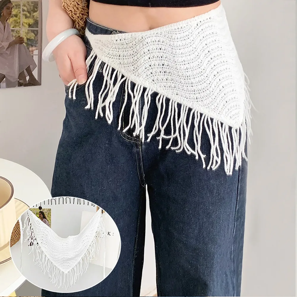 Bohemian Knitted Back Flap Ethnic Style Hand-knitted Knitted Butt Flap Hollowing Out Multifunctional Triangular Scarf Tie Straps