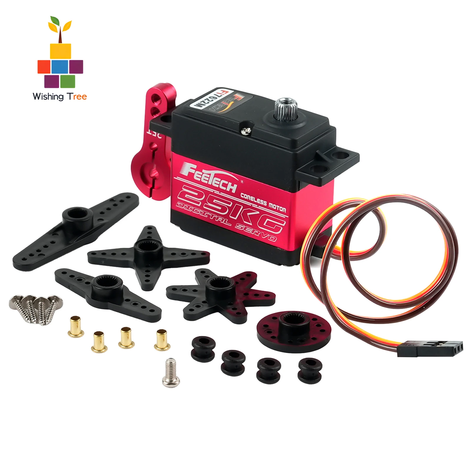 Fi7622M 25 kg digitales Servo 180-Grad-Motor, Metallgetriebe, hohes Drehmoment, kernlos, für Roboterauto, Flugzeug, DIY-Modell mit JR-Stecker, 30 cm C