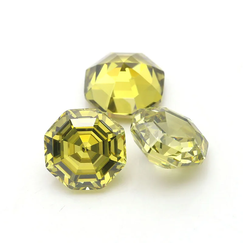 2PCS 10x10MM Regular Octagon Shape Synthetic Cubic Zircon Olive Yellow & Black CZ For Ring Pendant Women Jewelry