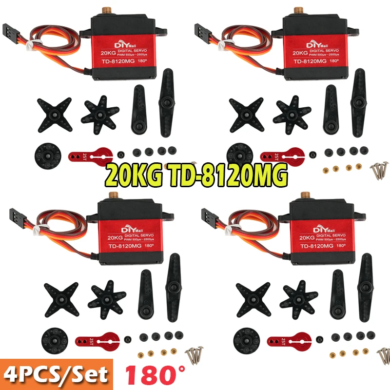 4 قطعة TD-8120MG 20 كجم علبة معدنية محرك معزز رقمي 180 °   زاوية يمكن التحكم فيها مع أجزاء ذراع 25T لسيارة RC/نموذج الروبوت
