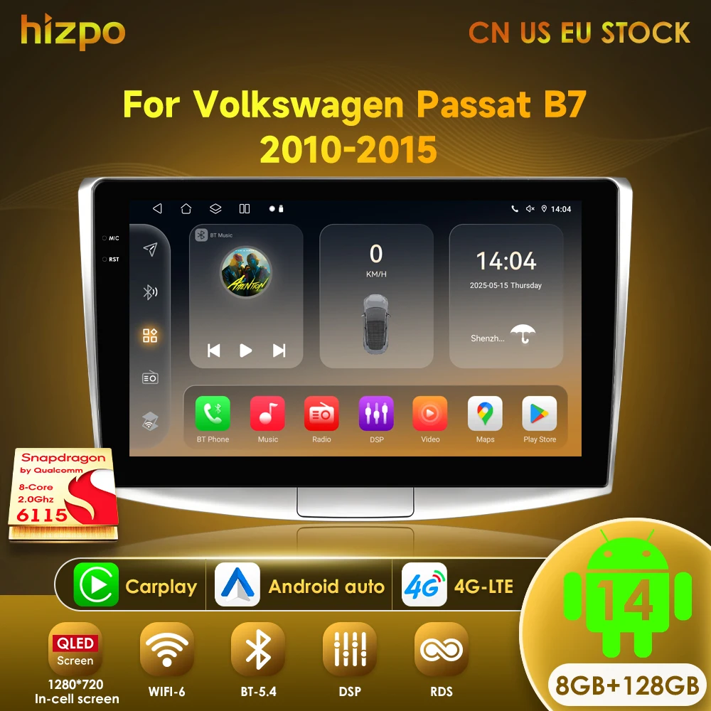 

Hizpo Android Head Unit for Volkswagen VW Passat B7 2010-2015 Car Radio Multimedia Video Player Stereo Carplay Audio Speakers
