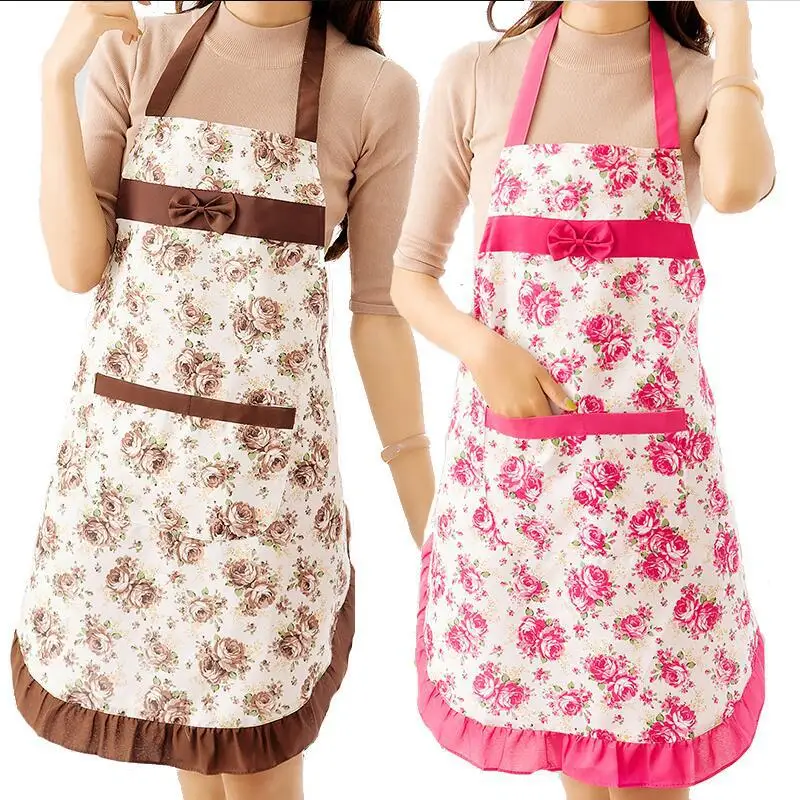 

Floral Print Apron For Women Adjustable Waist Belt Oilproof Waterproof Women's Bib Apron With Pockets Cooking Kitchen Apron