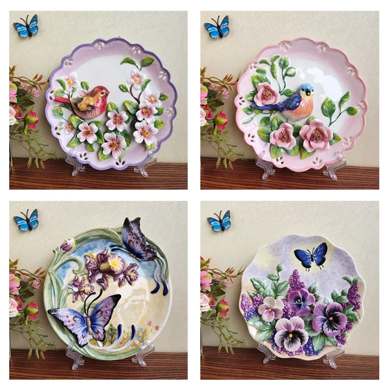 

Function art Pure Hand-painted Underglaze Color Ceramic Decorative Hanging Plate European Handicrafts Placing Plate placing Plat