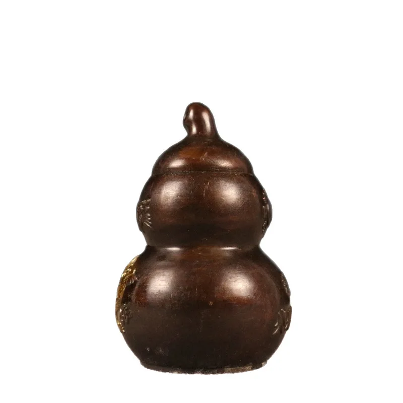 Dongwen Bronze Gilt-Plated Carved Fire-Repelling Dragon Gourd, Home and Office Decorative Item, Antique Collectible Treasure