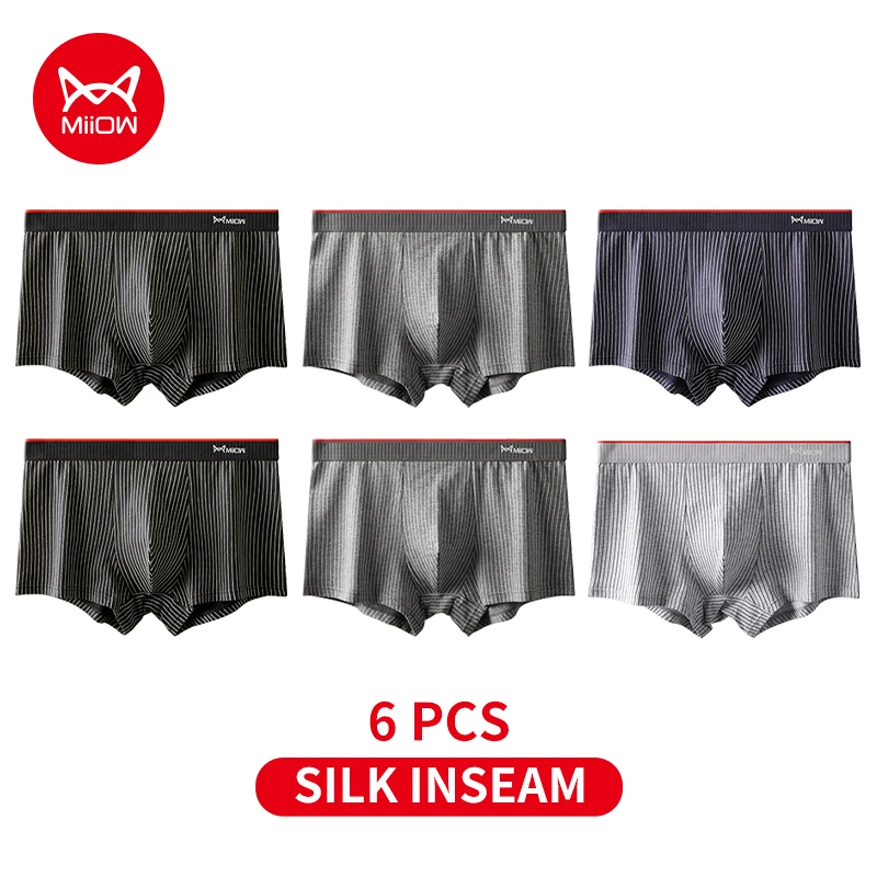 MiiOW 6Pcs Cotton Men's Underwear Boxers Man Boxershorts Antibacterial Crotch Mens Panties Fashion Striped Men Boxer Underpants