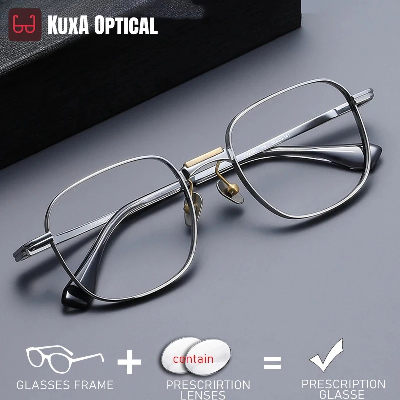 

KUXA Vintage Glasses Men's Prescription Optical Quality Eyewear Myopia Hyperopia Lenses Progressive Vision Distance Strong Ocula