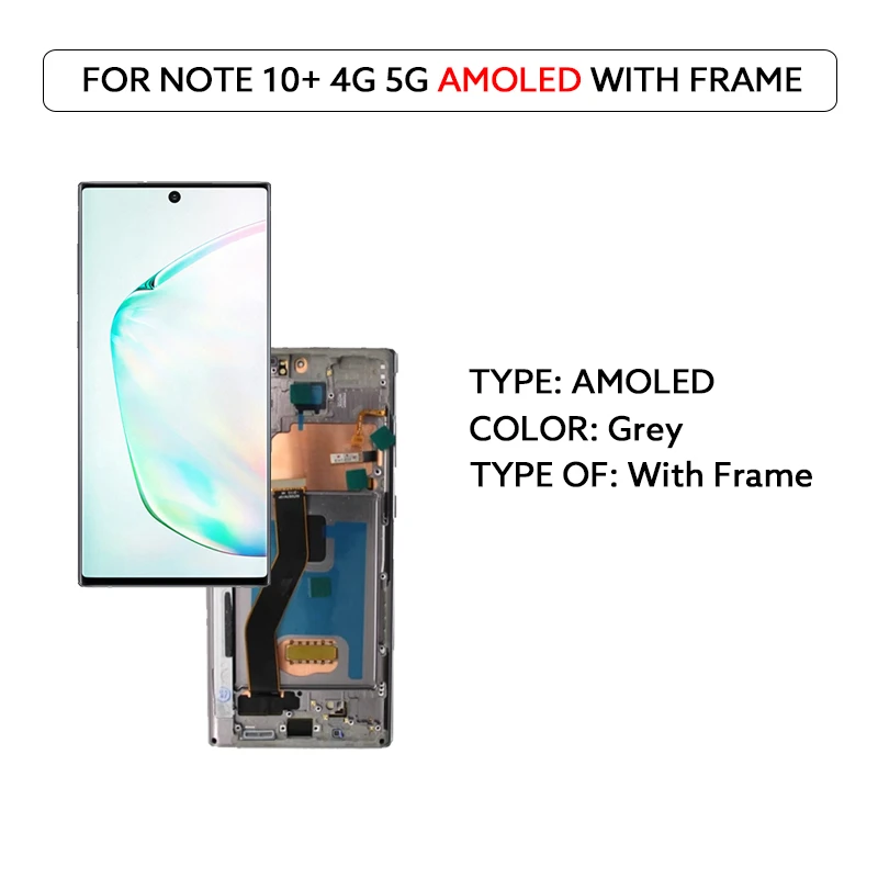 AMOLED LCD Voor Samsung Galaxy Note 10 Plus Note 10 + 4G 5G LCD-scherm Touchscreen Digitale montage Met Frame N976F LCD Onderdelen