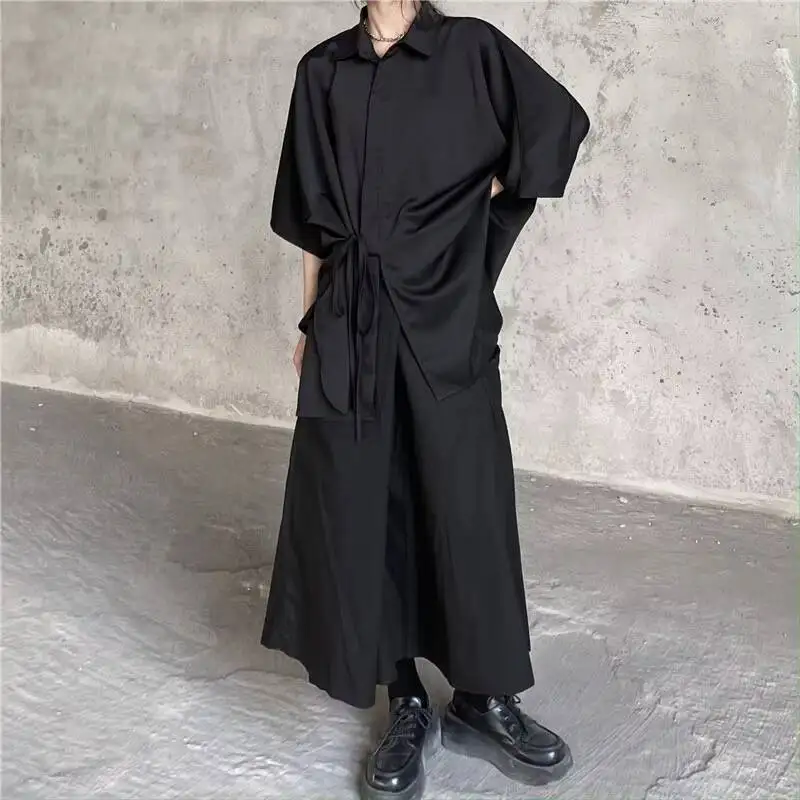 تي شيرت نسائي بأكمام قصيرة قميص الربيع والصيف شخصية يميل الجبهة حزام تصميم موضة عادية فضفاض قميص كبير الحجم #5