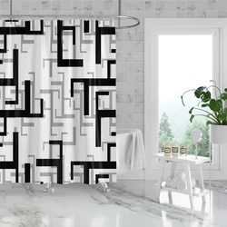 1PC, 180x180cm bathroom polyester shower curtain, mold resistant, waterproof, perforated with hooks, minimalist geometry