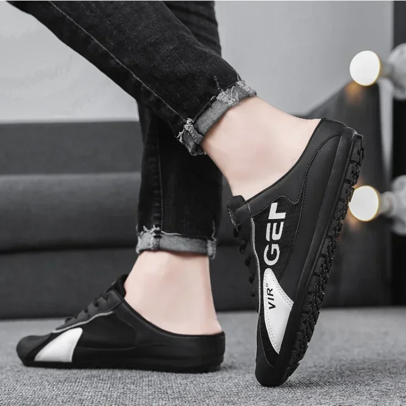 2024 New Style Half Slip-on Shoes Comfortable Flat Shoes Mesh Men Shoes Breathable Men Sneakers Comfortable Zapatos Para Hombres