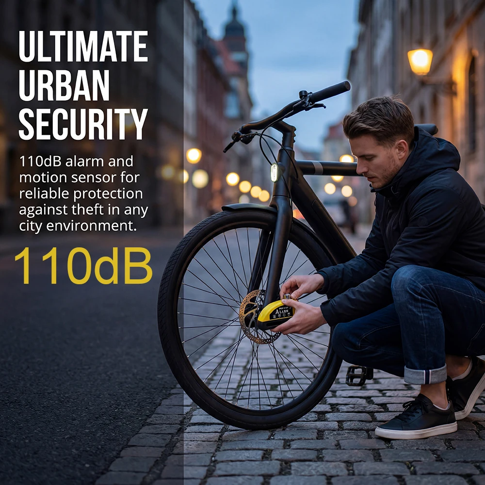 Rechargeable Motorcycle Alarm Disc Brake Lock Security Moto Wheel Disk Padlock Waterproof 110dB Loud Anti Theft Alarma Bicycle