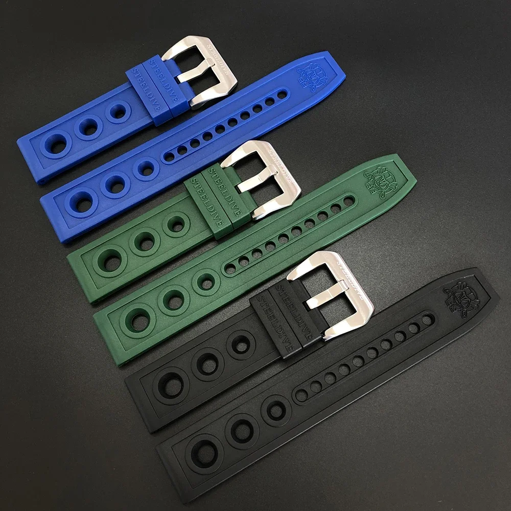 Rubber Watch Strap STEELDIVE SD2201 Orange/Black/Green /Blue/Red/Yellow/Light Blue 20MM/22MM/24MM Width Band