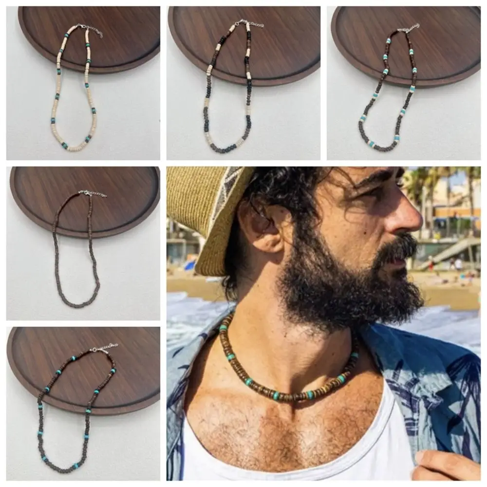 Boho Coconut Shell Necklace Sweater Chain Ethnic Style Turquoises Beaded Necklace Clavicle Chain Jewelry Accessories