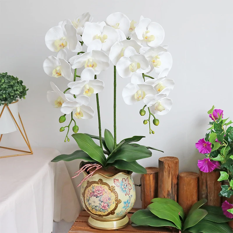 1 قطعة كبيرة الحجم الاصطناعي الأخضر فالاينوبسيس محاكاة العثة الأوركيد ورقة اللاتكس الحقيقي اللمس النباتات الخضراء 5 بتلات لحديقة الزهور