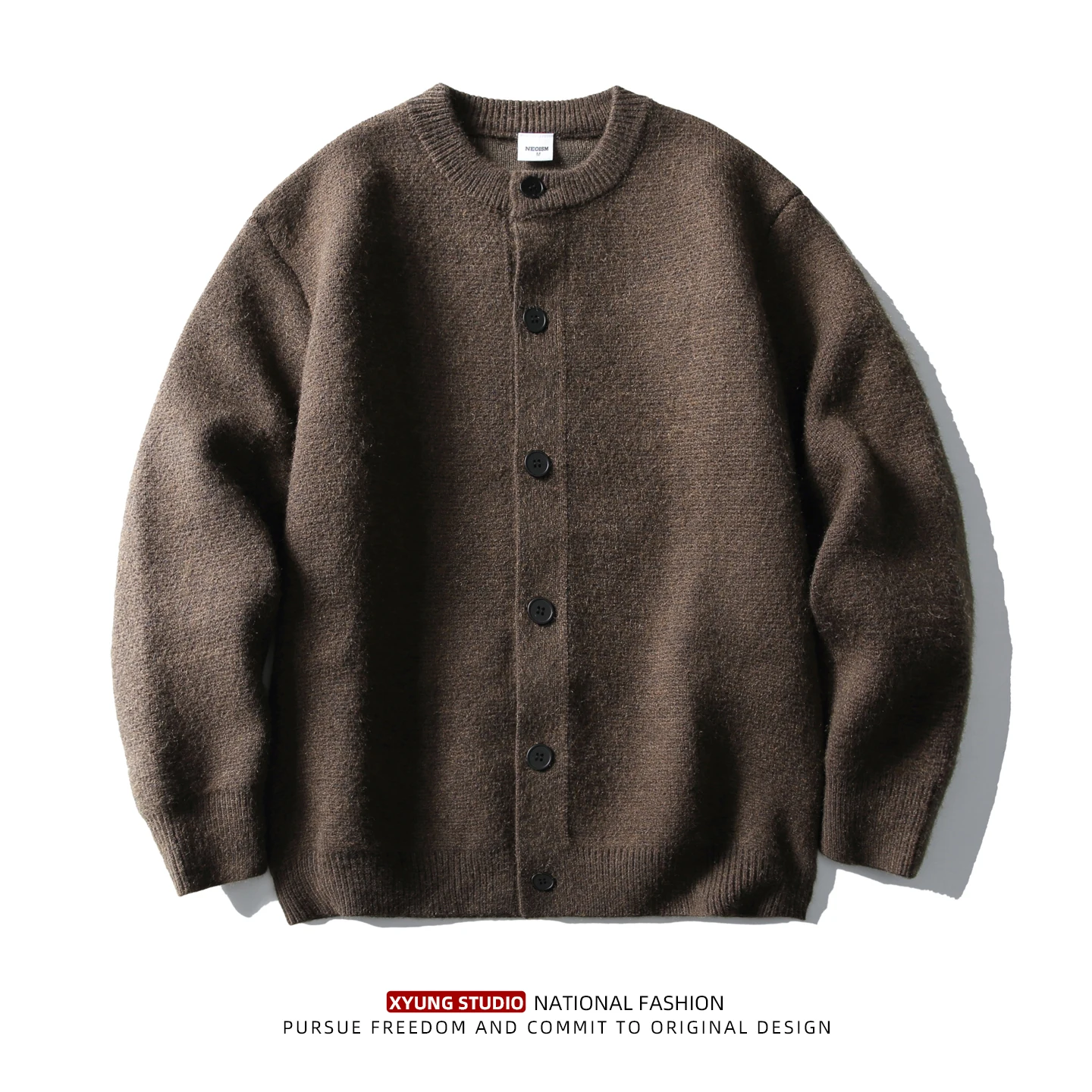 

Retro round Ne Open Cardigan Sweater Loose Casual Knitted Outerwear ex Color Versatile Autumn Winter New Arrival