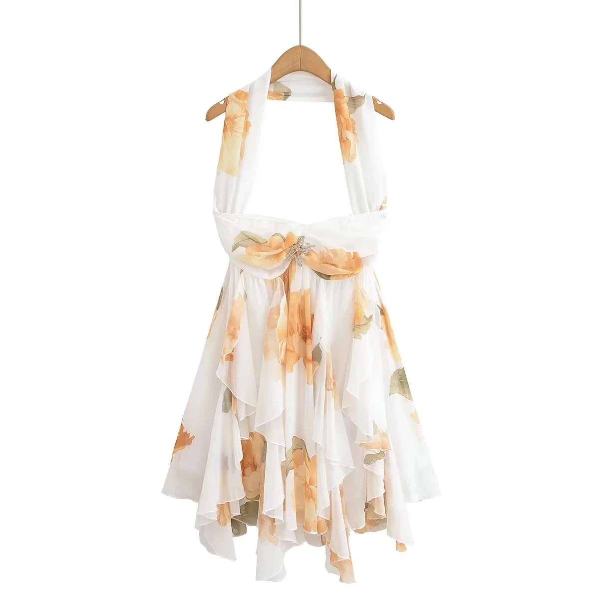 Vestido de Verano para Mujer, Estilo Vacacional de Playa, Diseño Irregular con Borde de Copo de Nieve, Espalda Descubierta, C...