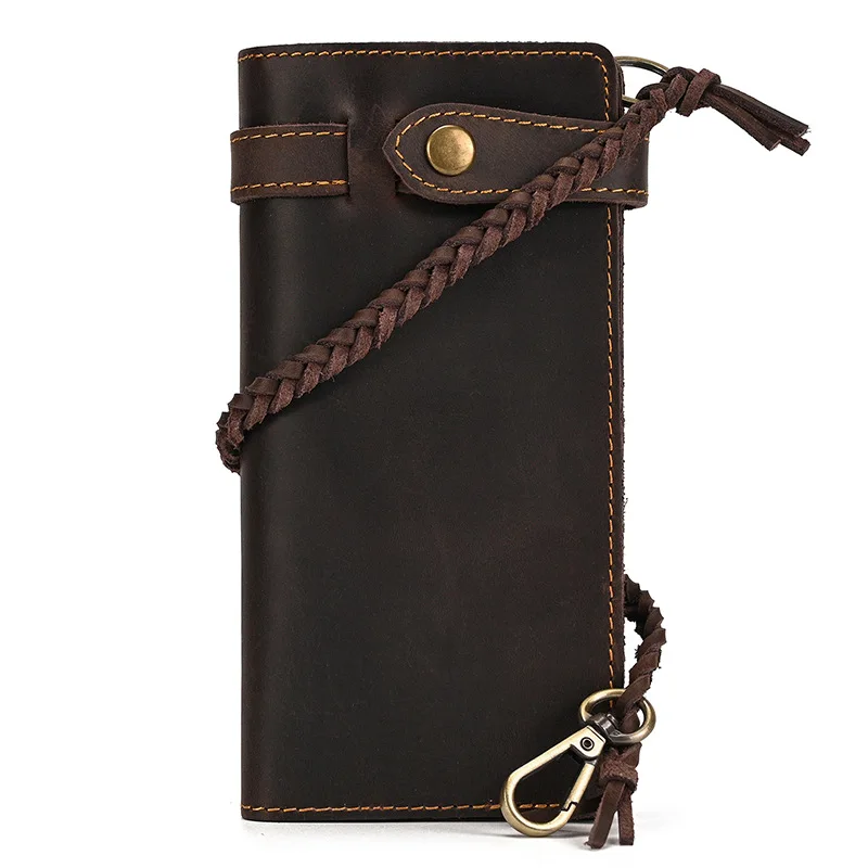 

Retro Crazy Horse Leather Long Wallet with Chain Anti-theft Men's Leather Multi-Card 20% Off Wallet Stylish Simple Casual Versat