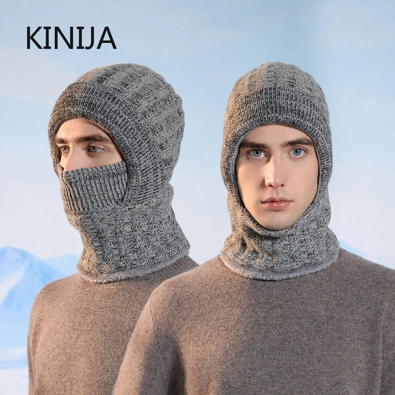 

Зимние шапки для мужчин, шапки-бини Skullies, теплый ветрозащитный шерстяной шарф, шапка-балаклава, маска, вязаная шапка для женщин