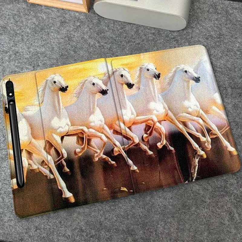 

Running White Horses Art Gift For Samsung Galaxy Tab S10 S9 S8 S7 FE Lite Soft Flexible Support Tablet Case