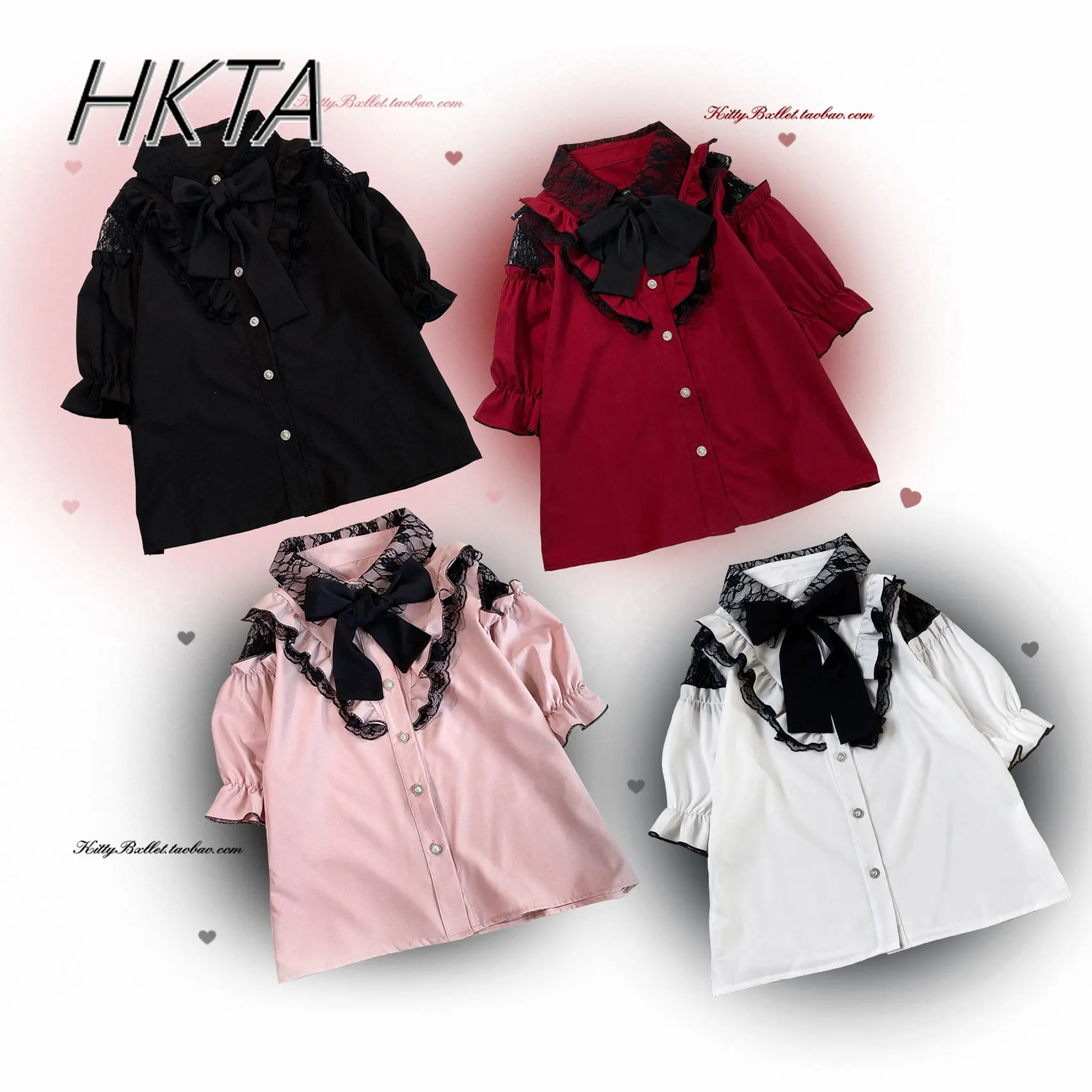 Camicia a maniche corte a bolle con spalle scoperte in pizzo giapponese Mine da donna Lolita Camicetta rossa con colletto a pieghe elegante vintage