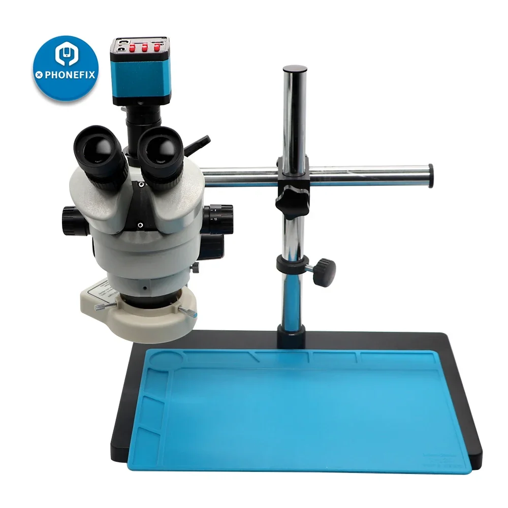 

3.5X-90X Stereo Zoom Trinocular Microscope with Heat Insulation Holder Stand 0.5X 2.0X Auxiliary Objective Lens for Phone Repair